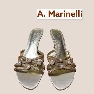 A. Marinelli Gold Pearl Rhinestone Sandals 7.5